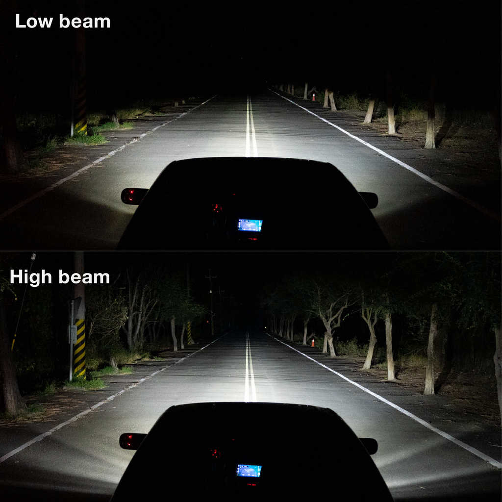 BMW E39 LED projector headlights with white halo rings and sharp beam pattern