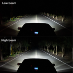 BMW E39 LED projector headlights with white halo rings and sharp beam pattern