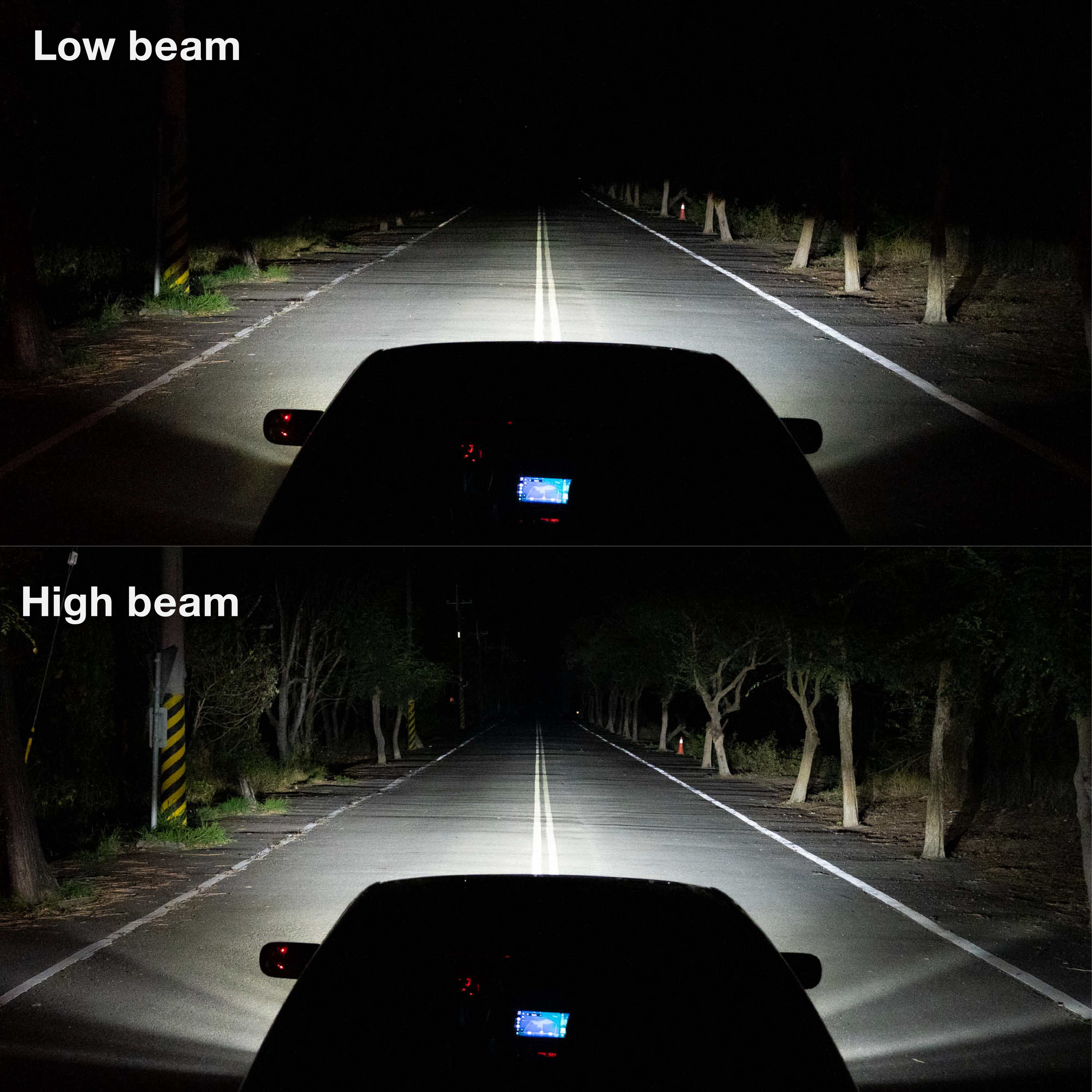BMW E39 LED projector headlights with white halo rings and sharp beam pattern