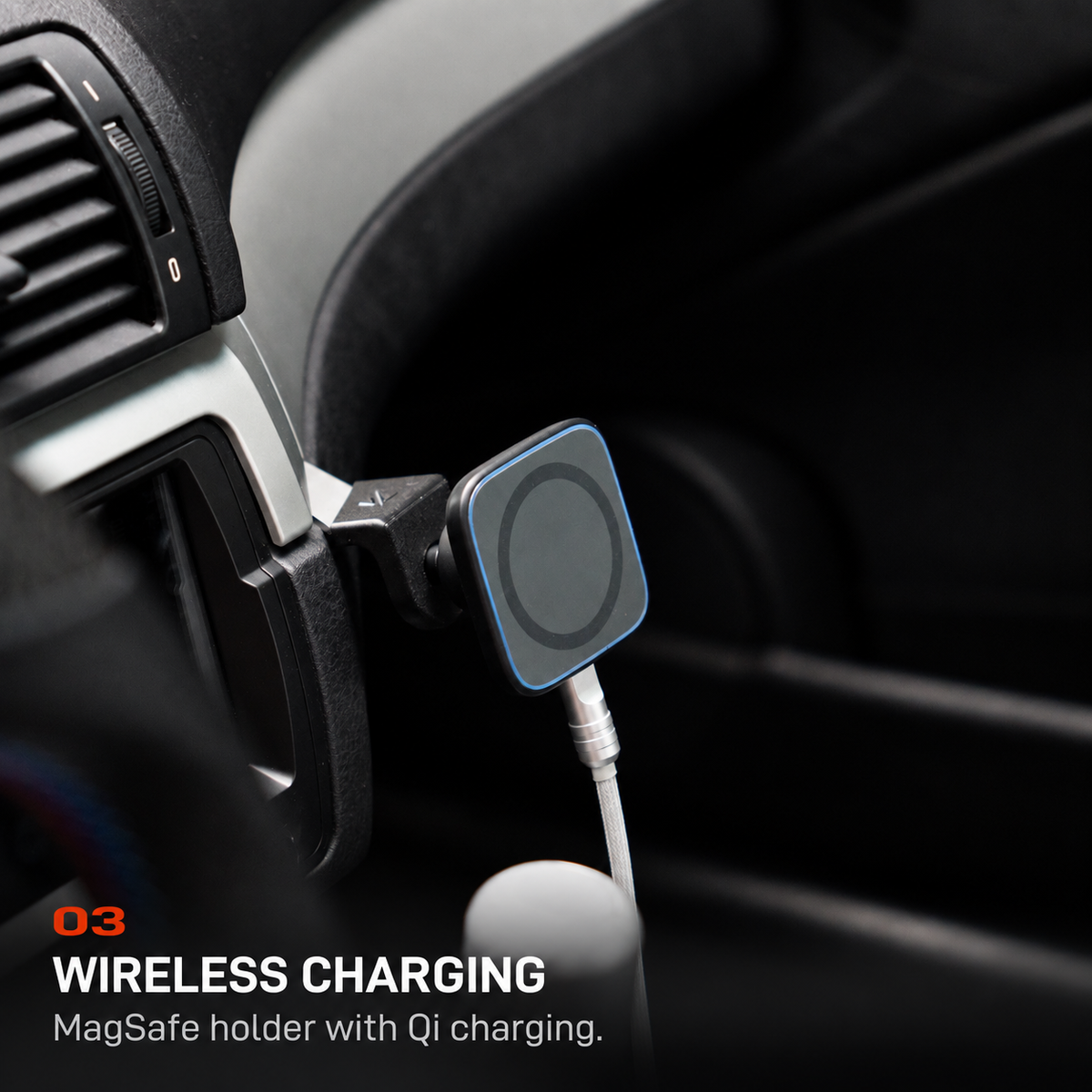 BMW E46 Phone Mount V3 - WIRELESS CHARGING: MagSafe holder with Qi charging.