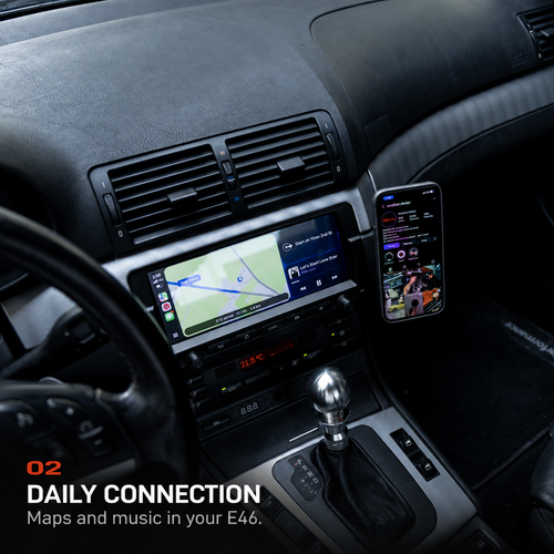 BMW E46 Multimedia Head Unit with CarPlay + Android Auto - DAILY CONNECTION: Maps and music in your E46.
