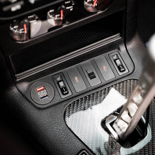 BMW E36 USB charging module installed in switch panel
