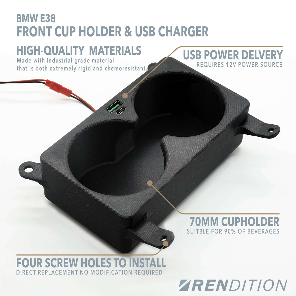 BMW E38 前排杯架和 USB 充電器