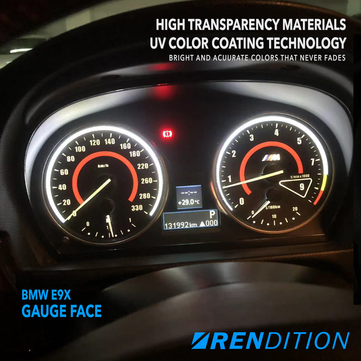 BMW E9X GAUGE FACE / GAUGE OVERLAY FOR 318, 320, 323, 325,328, 330, 335, M3