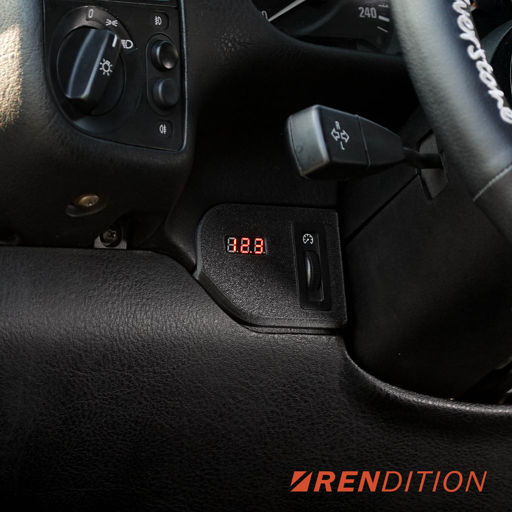 Upgrade your BMW E36 with Rendition’s Instrument Cluster Dimmer Cover Volt Meter. Direct OEM replacement with integrated volt meter and carbon fiber construction.