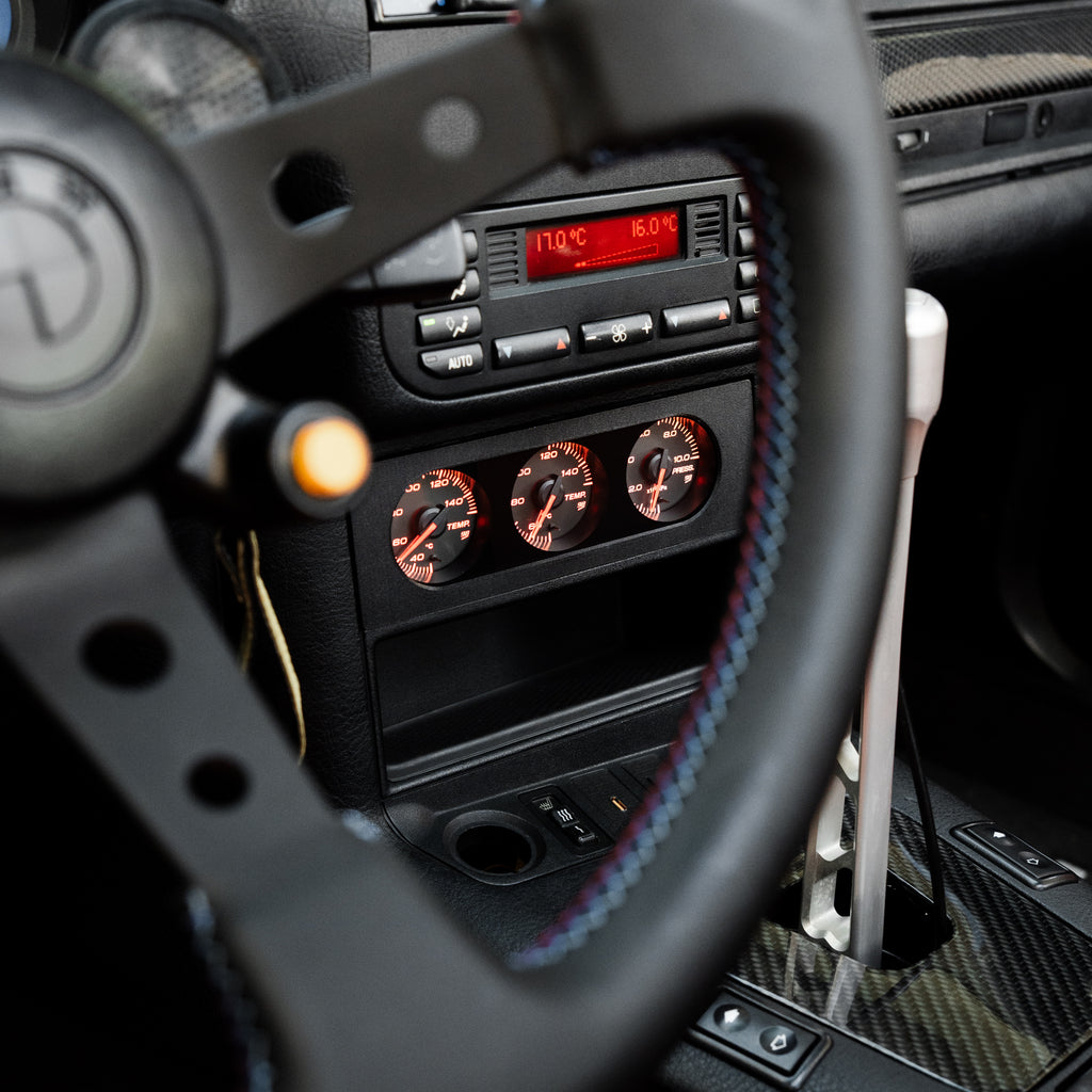 BMW E36 OBC lower console triple gauge kit installed
