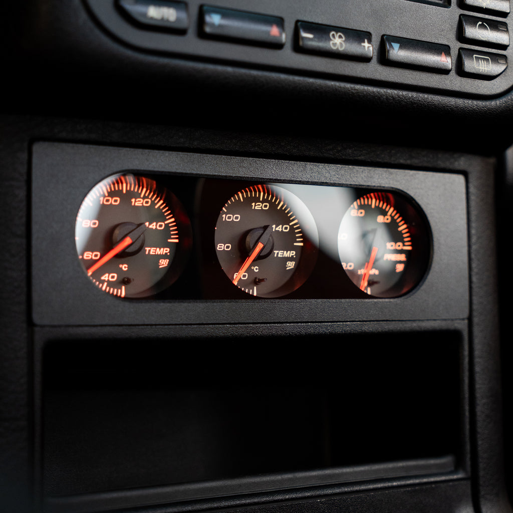 BMW E36 OBC lower console triple gauge kit installed