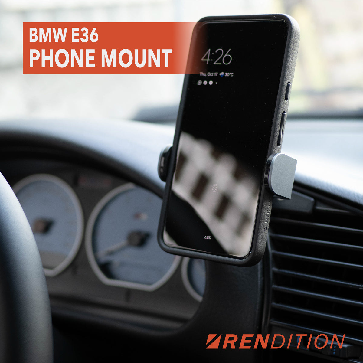 BMW E36 phone mount installed on center dash using a M3 screw