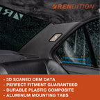 BMW E36 Sedan C-pillar trim replacement with aluminum mounting tabs in raw, suede, and carbon fiber