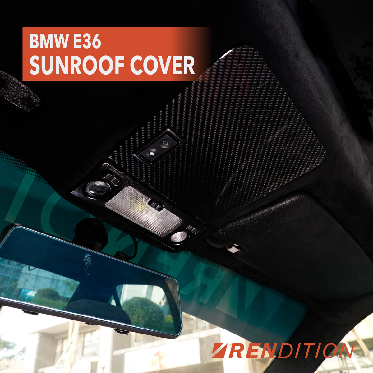 BMW E36 sunroof motor cover V4 redesigned OEM replacement polycarbonate carbon fiber fits 1990–2000 in carbon fiber
