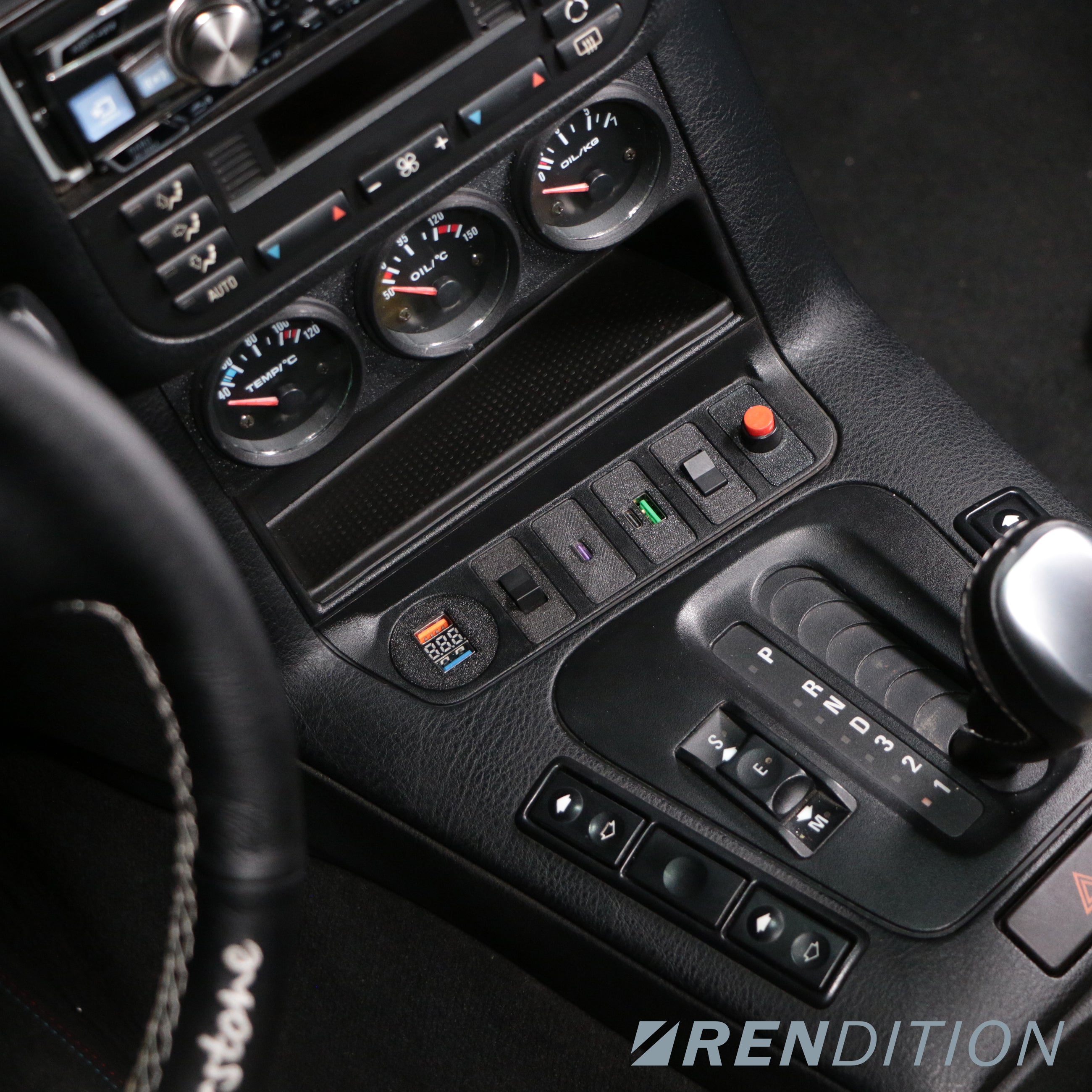 BMW E36 triple gauge bracket for 52mm gauge installation in center console