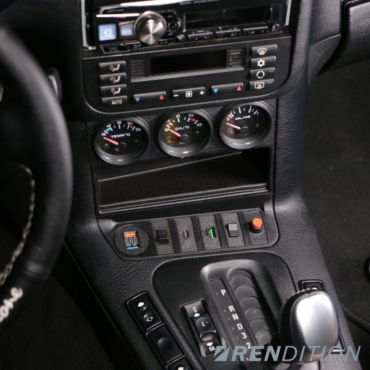 BMW E36 triple gauge bracket for 52mm gauge installation in center console
