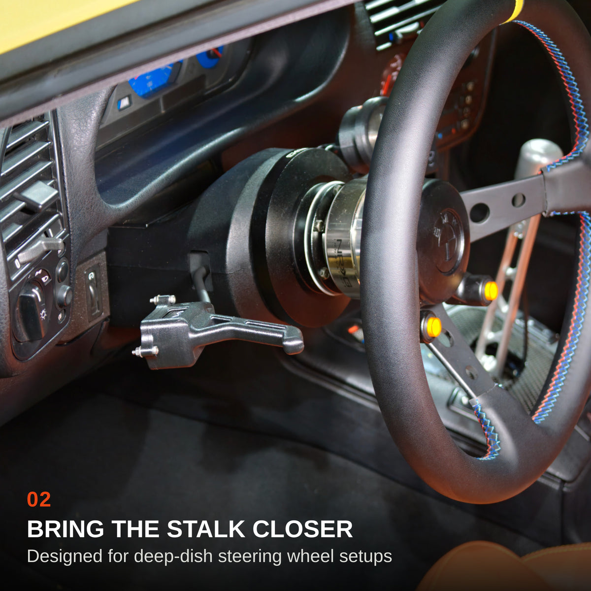 BMW E36 steering wheel and extended turn signal stalk layout