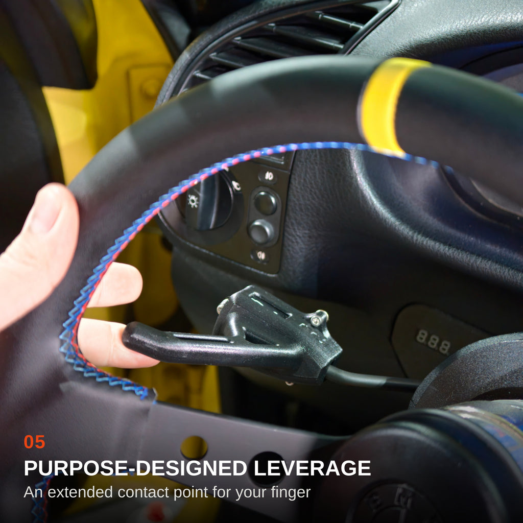 Driver view of the BMW E36 extended turn signal stalk contact point