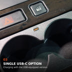 Close-up of the single USB-C port on the BMW E38 front cup holder