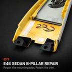 E46 SEDAN B-PILLAR REPAIR. Repair the mounting tabs. Retain the trim.
