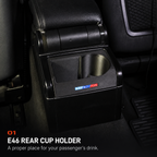 E46 REAR CUP HOLDER. A proper place for your passenger's drink.