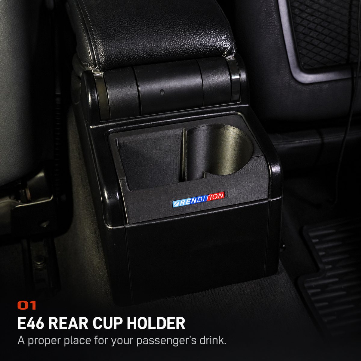 E46 REAR CUP HOLDER. A proper place for your passenger's drink.