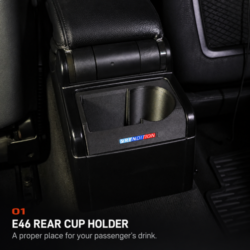 E46 REAR CUP HOLDER. A proper place for your passenger's drink.