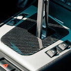 BMW E46 carbon fiber shift boot panel close-up