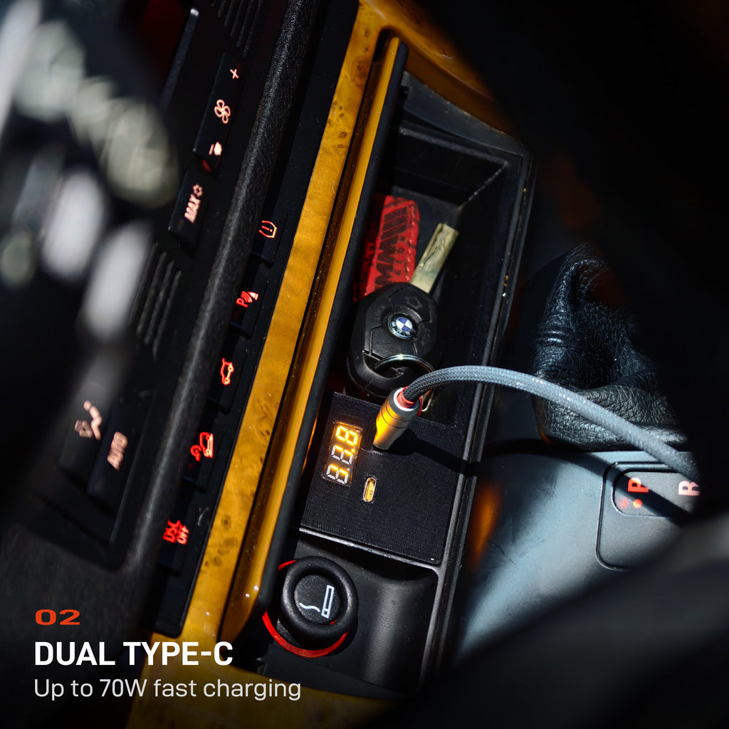 BMW E53 X5 dual USB-C fast charger installed in center console