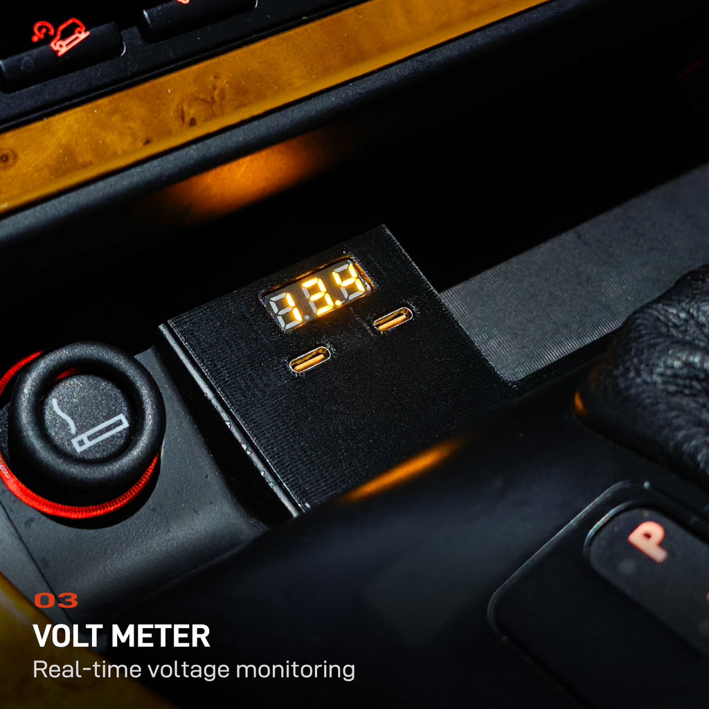 BMW E53 X5 ashtray charger with integrated digital voltmeter