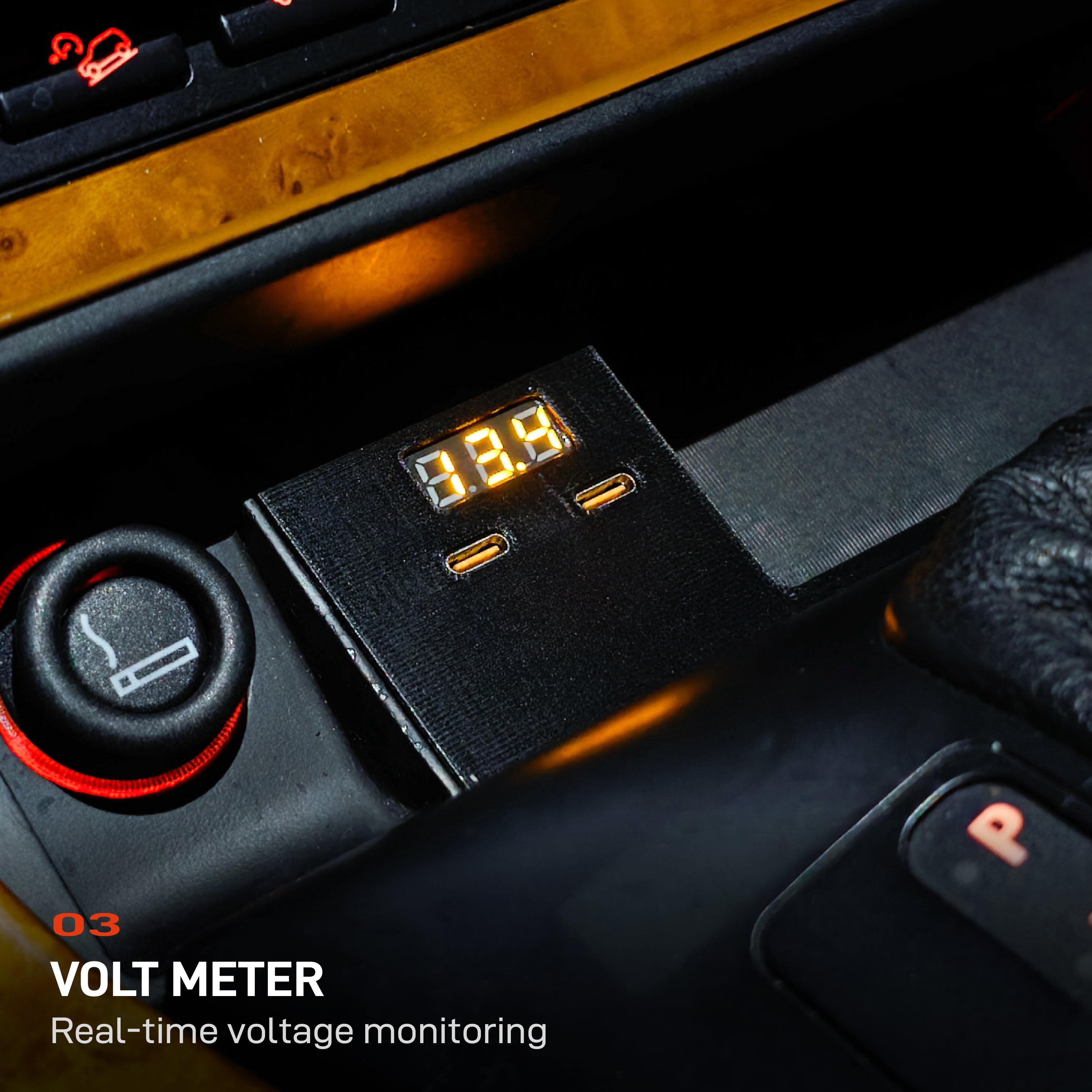 BMW E53 X5 ashtray charger with integrated digital voltmeter