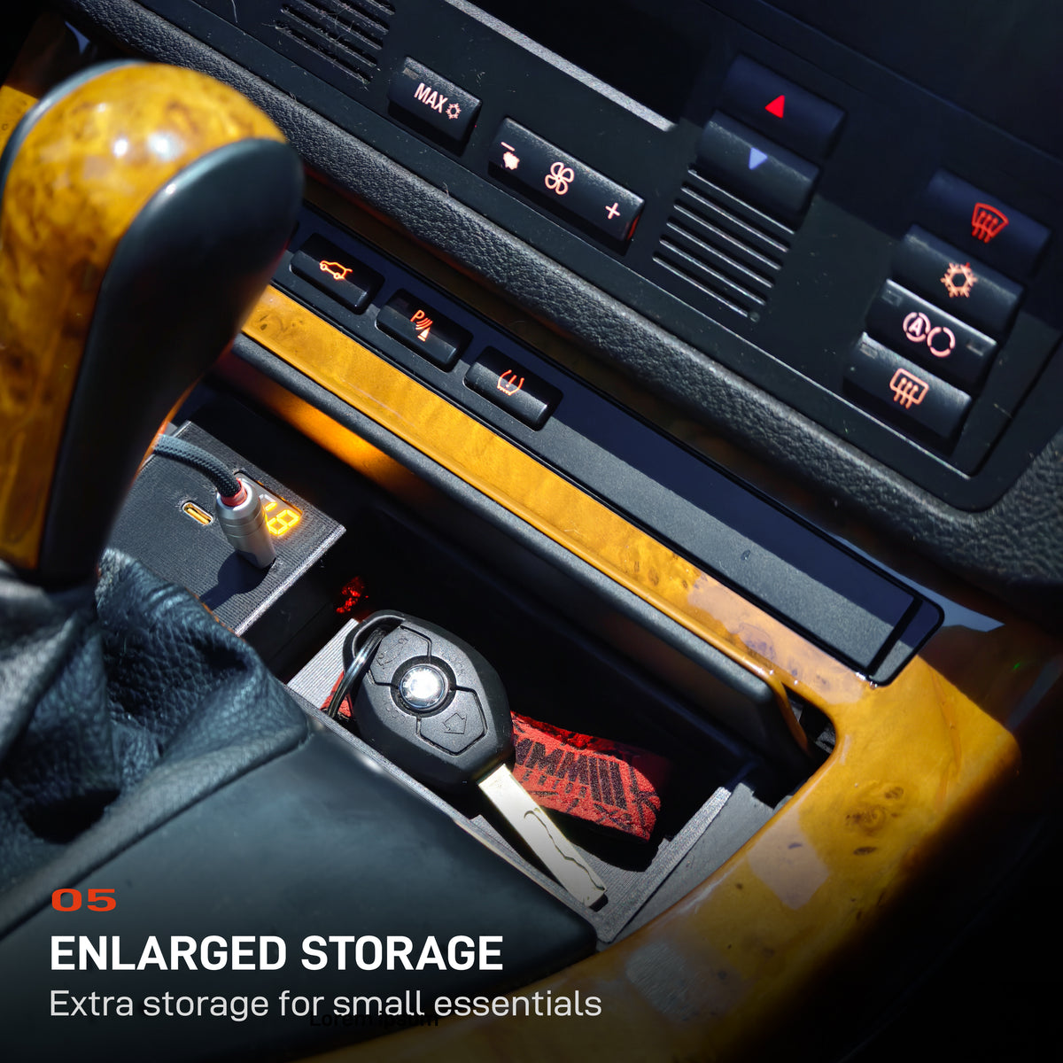 BMW E53 X5 ashtray USB charger with enlarged storage compartment