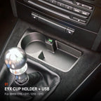 E9X CUP HOLDER + USB. For BMW E90 / E91 / E92 / E93. Rendition 01.