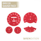 BMW E30 custom gauge overlay with UV-coated face and color options