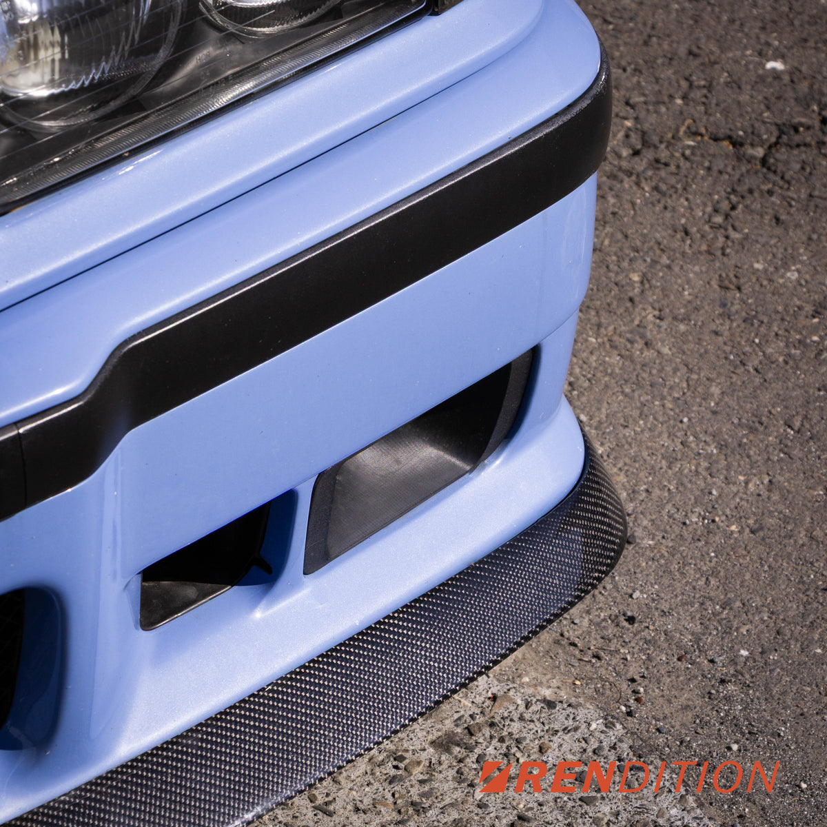 BMW E36 fog light intake duct replacing OEM fog light with ram-air setup