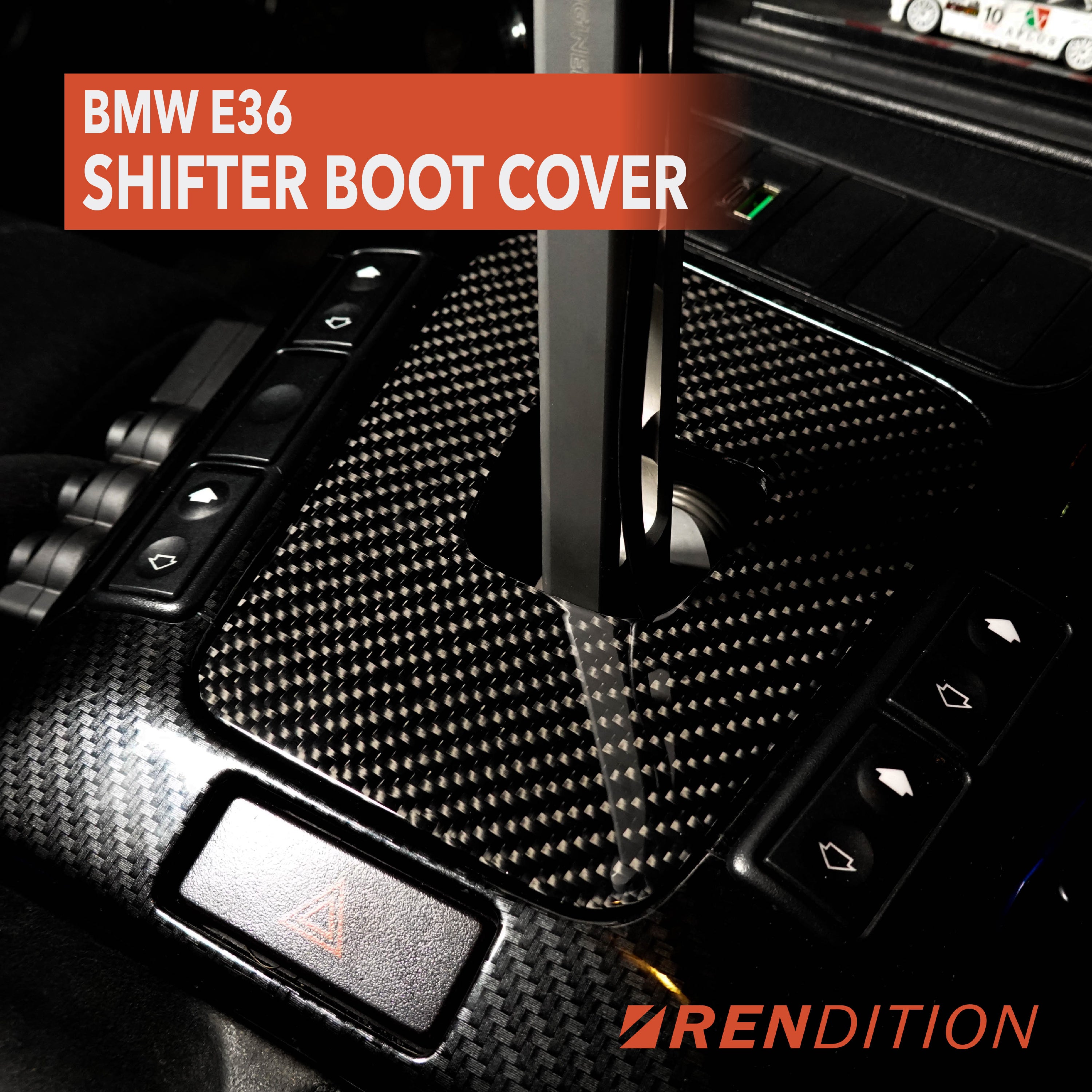 BMW E36 short shifter boot cover installed with short shifter