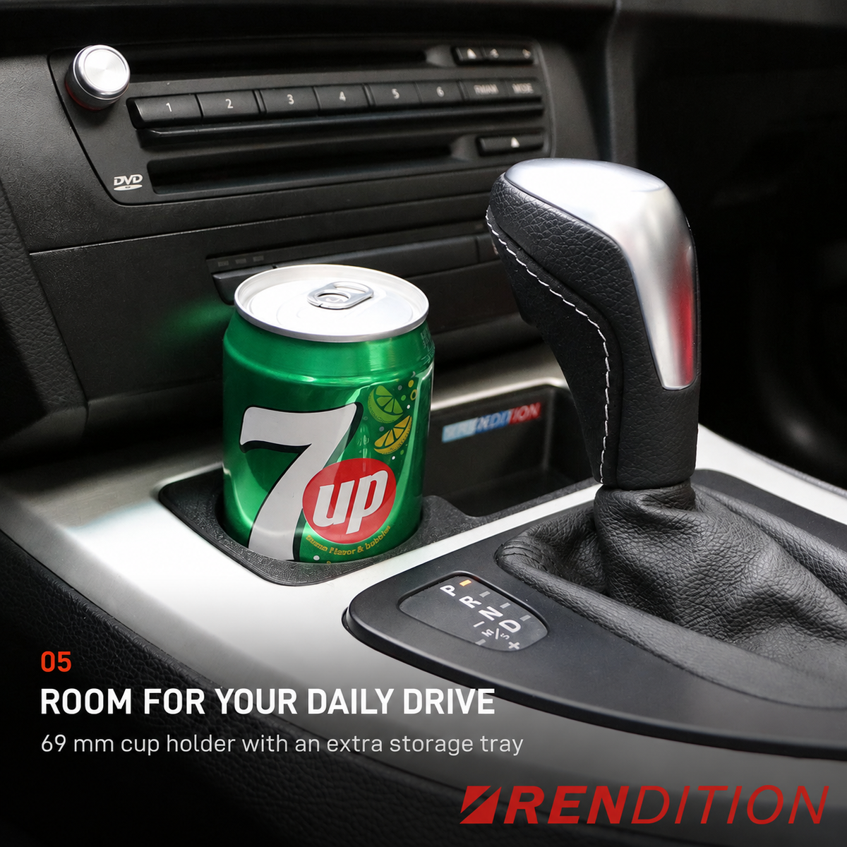 BMW E9x cupholder with drink and extra storage