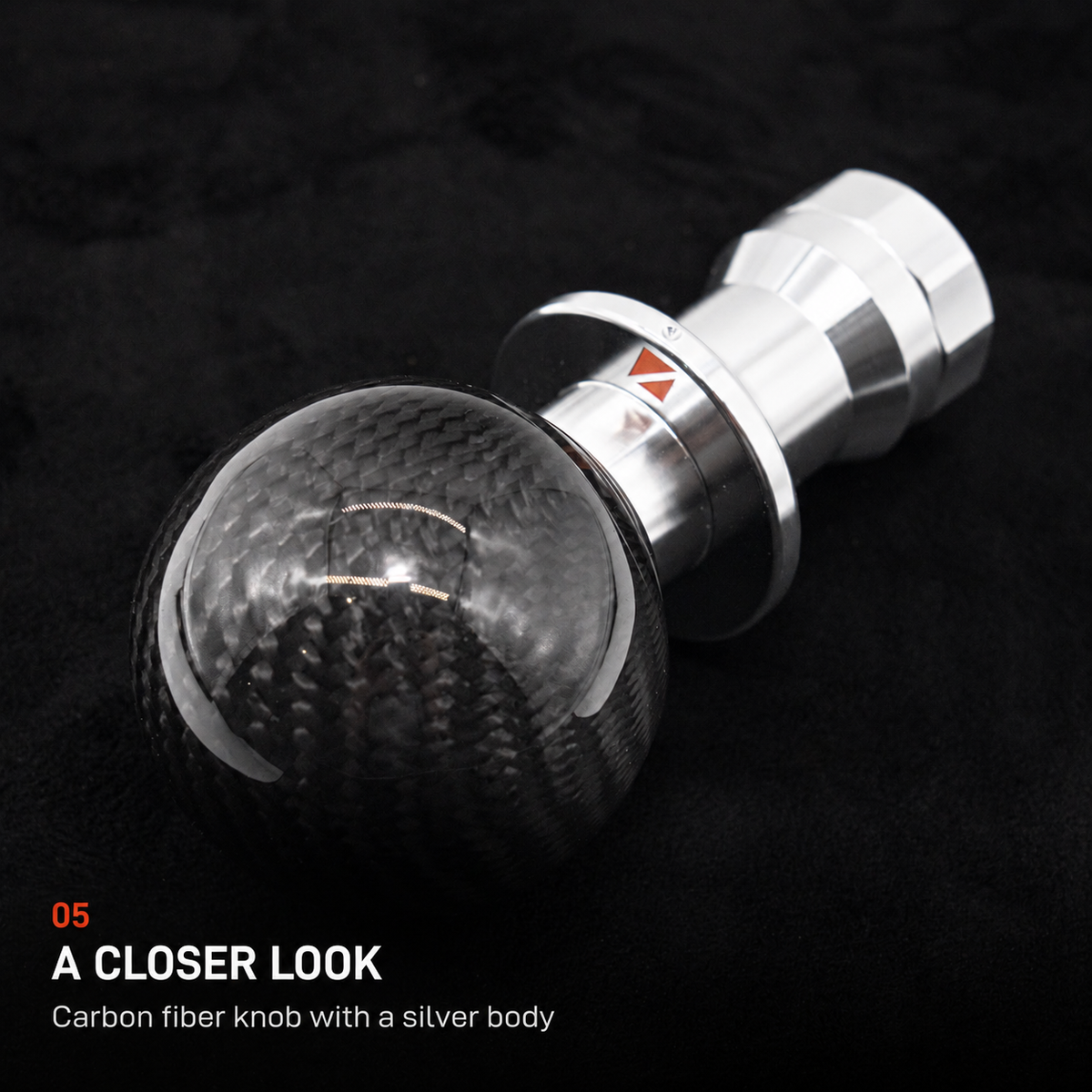 BMW billet automatic shift knob V2 carbon fiber silver body angled detail